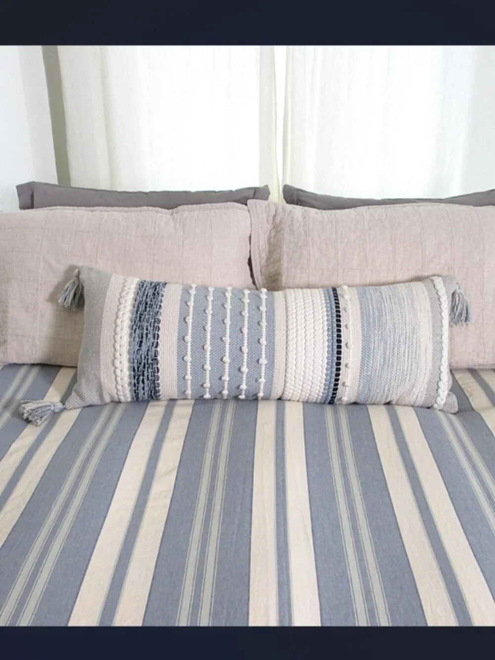 TEXTURED BLUE STRIPE BOLSTER PILLOW